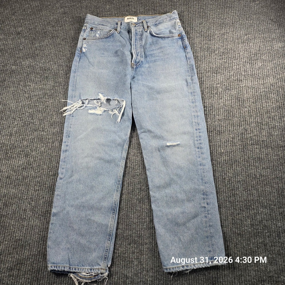 AGOLDE 90s Mid Rise Loose Fit Distressed Straight Leg Jeans Light Wash Size 26